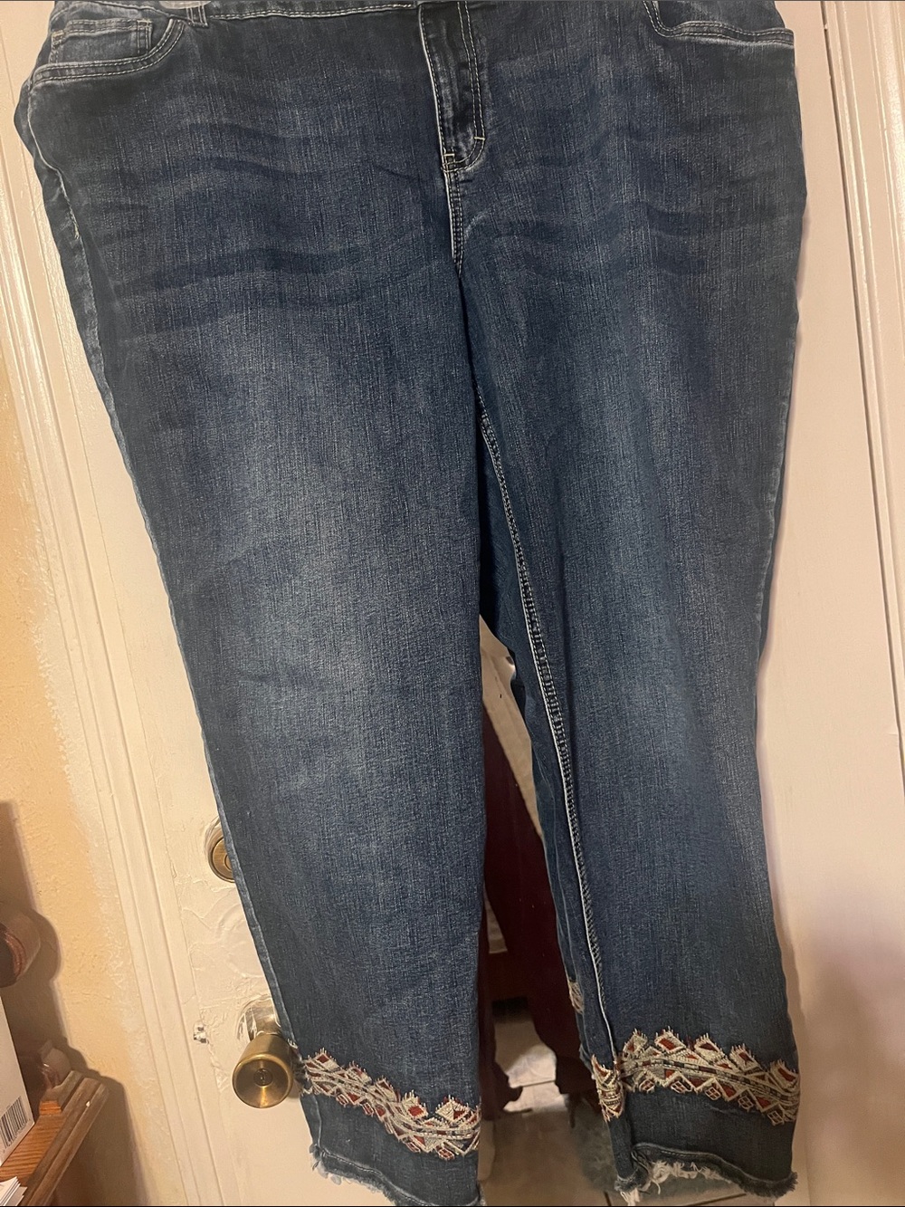 Women's Dark Blue Embroidered Hem Jeans